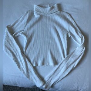 TNA White Ribbed Turtleneck Top